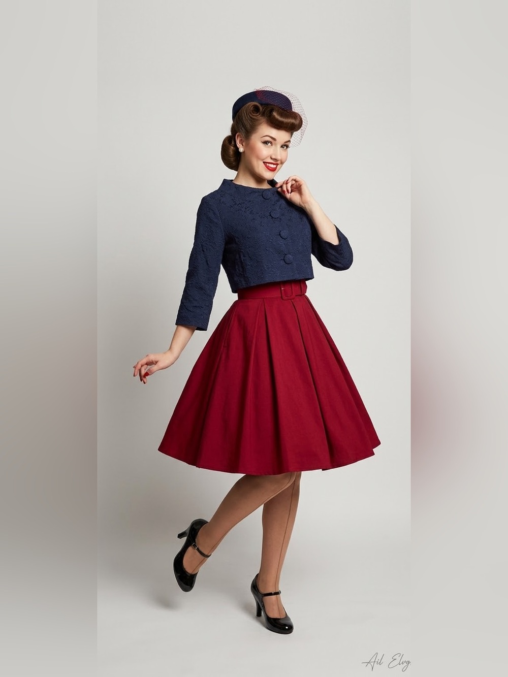 Lindy Bop Navy Cropped Jacquard Jacket, Size 2, EUC